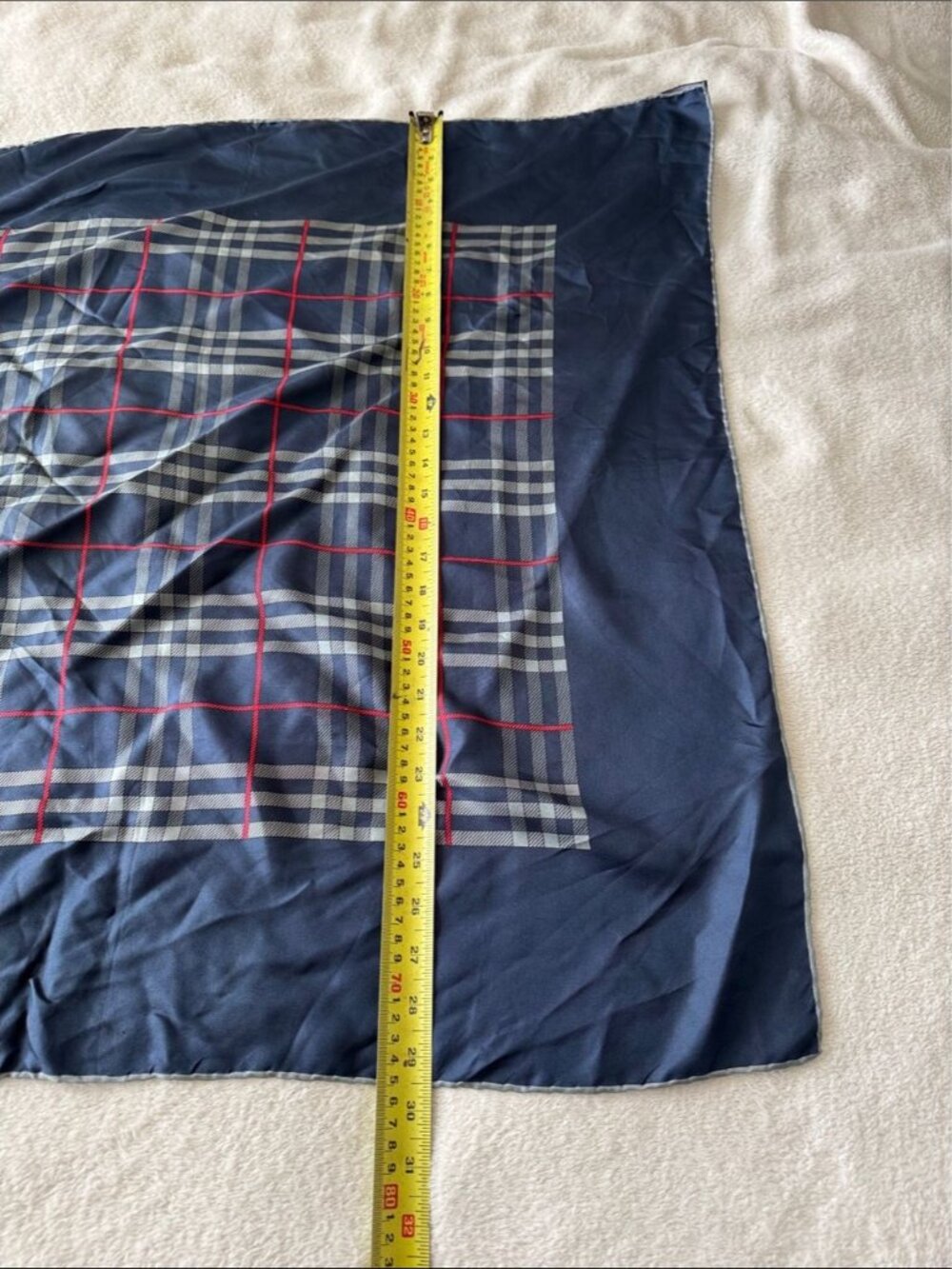 Vintage Burberry Silk Scarf Navy Plaid Nova Check Square Classic Luxury - Picture 10 of 16